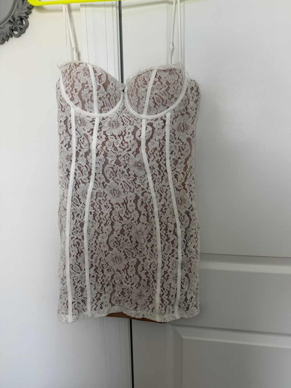Fashion Nova Ivory Lace Bustier Mini Dress